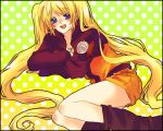  blonde_hair blue_eyes happy long_hair naruko naruto necklace open_mouth polka_dots shorts twintails 