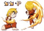  barefoot blonde_hair chibi fire gloves ken_masters photoshop shoryuken special_moves street_fighter street_fighter_iv torn_clothes 