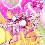  cure_blossom dress hair_bow hanasaki_tsubomi haruyama heartcatch_precure! heartcatch_pretty_cure! long_hair lowres magical_girl pink_eyes pink_hair precure pretty_cure solo 