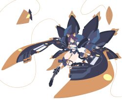  1girl absurdres adapted_costume animal_ears cho_kaguya-hime! commentary_request detached_sleeves dual_wielding fox_ears full_body grey_background highres holding huge_weapon kamiarituki_rin navel official_alternate_costume purple_hair sakayori_iroha sakayori_iroha_(tsukuyomi) science_fiction short_hair solo sword weapon 