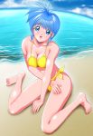  beach bikini blue_eyes blue_hair legs nijino_saki shopyun short_hair side-tie_bikini swimsuit tokimeki_memorial tokimeki_memorial_1 yellow_bikini 