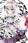  bad_id braid izayoi_sakuya knife maid maid_headdress red_eyes ribbon rough silver_hair touhou twin_braids 