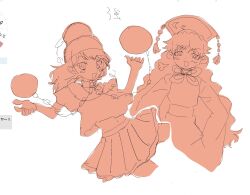  2girls chain choker chunmarupi dalachi_(headdress) hair_ornament hecatia_lapislazuli highres junko_(touhou) limited_palette long_hair looking_at_viewer miniskirt monochrome multiple_girls planet_hair_ornament shirt skirt strapless strapless_shirt touhou very_long_hair 