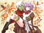  1boy 1girl alternate_color apron blue_eyes breasts carrying crossover doll_joints green_eyes guilty_gear large_breasts m.u.g.e.n maid mecha_hisui melty_blood princess_carry purple_hair robo-ky robot short_hair socks tsukihime warlock_(nova) white_hair 