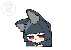  1girl absurdres angry animal_ear_fluff animal_ears aqua_jacket black_hair black_necktie chibi commentary_request fox_ears fox_girl highres hoshimi_miyabi jacket long_hair necktie pout red_eyes shinonome_nashi shirt solo white_background white_shirt zenless_zone_zero 
