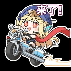  1girl :d blonde_hair blue_jacket blue_skirt chibi chibi_only chinese_commentary chinese_text commentary jacket long_hair lowres miniskirt motion_lines motor_vehicle motorcycle official_art on_motorcycle one_side_up open_mouth red_eyes riding shirt side_slit simple_background skirt sleeveless sleeveless_jacket smile solo speed_lines stella_sora sticker_(medium) tilia_(stella_sora) tilia_(this_is_my_justice!)_(stella_sora) transparent_background white_shirt 