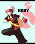  1boy hat holding holding_poke_ball male mokorei poke_ball pokemon pokemon_special red_eyes ruby_(pokemon) solo 