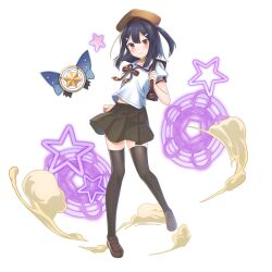  artist_request backpack bag beret black_hair black_thighhighs blush blush_stickers brown_hat brown_ribbon brown_shoes closed_mouth dust fate/kaleid_liner_prisma_illya fate_(series) full_body game_asset grand_summoners hair_ornament hairclip hat loafers looking_at_viewer magic_circle magical_sapphire miyu_edelfelt official_art pleated_skirt ribbon shirt shoes short_hair short_sleeves simple_background skirt star_(symbol) thigh-highs third-party_source transparent_background white_shirt zettai_ryouiki 