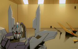  artist_name backrooms_(creepypasta) beam_rifle delta_gundam delta_plus door energy_gun english_commentary gundam gundam_msv gundam_unicorn highres kampen1184 looking_at_viewer mecha mecha_focus mobile_suit no_humans red_eyes robot science_fiction shadow through_wall weapon 