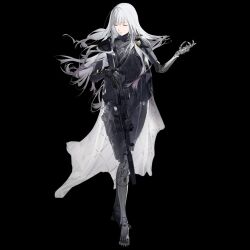  ak-12 ak-12_(girls'_frontline) ak-12_(mod3)_(girls'_frontline) assault_rifle cape closed_eyes girls_frontline grey_hair gun kalashnikov_rifle long_hair mechanical_arms mechanical_legs non-web_source rifle simple_background weapon white_cape 