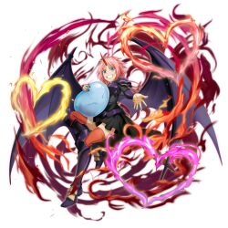  1girl :d armor armored_boots artist_request black_dress black_nails blue_eyes boots breastplate breasts closed_mouth dragon_girl dragon_horns dragon_wings dress fire full_body game_asset grand_summoners grin hands_up heart heart_of_fire horns knee_boots knee_up long_hair looking_at_viewer medium_breasts milim_nava official_art pauldrons pink_hair pleated_dress purple_armor purple_boots pyrokinesis red_horns rimuru_tempest_(slime) short_dress shoulder_armor simple_background single_horn slime_(creature) smile solo standing tensei_shitara_slime_datta_ken transparent_background v-shaped_eyebrows vambraces wings zettai_ryouiki 