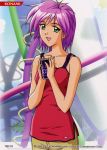  1girl 90s bra camisole can green_eyes kokura_masashi konami lingerie official_art pink_hair purple_hair scan short_hair smile solo tokimeki_memorial tokimeki_memorial_2 underwear yae_kaori 