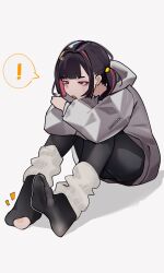 1girl absurdres colored_inner_hair commentary_request feet highres hood hooded_jacket hoodie innosick jacket legs multicolored_hair no_shoes original pantyhose simple_background sitting soles toes twintails 