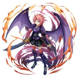  1girl armor armored_boots artist_request black_dress black_nails blue_eyes boots breastplate breasts closed_mouth dragon_girl dragon_horns dragon_wings dress fire full_body game_asset grand_summoners holding holding_sword holding_weapon horns knee_boots long_hair looking_at_viewer medium_breasts milim_nava official_art pauldrons pink_hair pleated_dress purple_armor purple_boots pyrokinesis red_horns short_dress shoulder_armor simple_background single_horn smile solo standing sword tensei_shitara_slime_datta_ken transparent_background v-shaped_eyebrows vambraces weapon wings zettai_ryouiki 