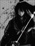  grey japanese_clothes kamui_gakupo katana male monochrome ponytail samurai solo sword vocaloid weapon 