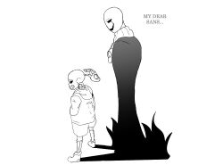 2018 2boys 2d behind_another comic commentary digital_media duo english_commentary english_text fallenara from_side full_body hands_on_own_chest height_difference hollow_eyes hood hood_down hooded_jacket humanoid jacket legs_apart long_sleeves male male_focus male_only monochrome monster monster_boy multiple_boys sans_(undertale) segmented_comic shadow shorts simple_background skeleton slippers socks speech_bubble standing sweater teeth text undead undertale utdr_(toby_fox) w.d._gaster white_background white_sweater