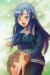 blue_hair hand_holding holding_hands long_hair open_mouth tamago 