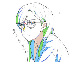  1girl closed_mouth commentary_request glasses minakata_hizuru mole mole_under_mouth nanami_(nunnun_0410) partially_colored simple_background solo summertime_render translated upper_body white_background 
