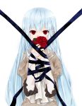  arisato316 bad_id blue_hair covering_mouth flower long_hair original red_eyes ribbon rose solo 