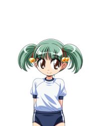  1girl arm_behind_back brown_eyes buruma closed_mouth cowboy_shot flat_chest game_asset green_hair gym_shirt gym_uniform large_variant_set lowres manjuverunu_no_sen_otome non-web_source official_art self-datamine shirt short_sleeves simple_background siubomanjyu smile solo standing tachi-e tama_tamara_tabasa_(manjuverunu) transparent_background twintails variant_set 