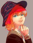  bucket_hat gradient_hair hand_on_own_face hand_to_face hands hat lips multicolored_hair orange_hair original red_hair redhead smile solo yasuhito_(yasu_no_e) 