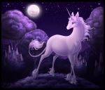  blue_eyes dolphy fantasy full_moon horns looking_back moon moonlight nature night night_sky silver_hair sky standing the_last_unicorn tree unicorn 