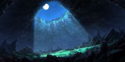  cave cave_interior flower full_moon game_asset grass highres moon moonlight night no_humans outdoors rock scenery sky star_(sky) starry_sky third-party_source touhou touhou_lostword yellow_flower 