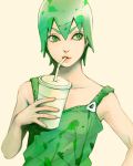  drinking foo_fighters green green_eyes green_hair haato jojo_no_kimyou_na_bouken overalls short_hair solo 