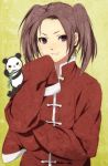  alternate_hairstyle bad_id brown_hair china_(hetalia) chinese_clothes grin long_sleeves noro_(king) oversized_clothes panda purple_eyes smile twintails violet_eyes 