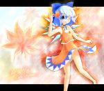  blue_eyes blue_hair cirno hair_ribbon highres letterboxed neck_ribbon no_panties ribbon ribbon_choker smile touhou wink yurume_atsushi yurumeatsushi 