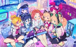  6+girls :d :o absurdly_detailed_composition absurdres ahoge animal_ear_headphones animal_ears aris_(blue_archive) arm_on_another's_shoulder aviator_goggles bare_legs barefoot behind_another black_choker black_gloves black_hair black_hairband black_shorts black_skirt black_socks black_thighhighs blonde_hair blue_archive blue_bow blue_eyes blue_hair blue_halo blue_jacket blue_necktie bow bright_pupils buro_(muse_dash) buro_(pilot)_(muse_dash) cat_ear_headphones cat_ears cat_tail choker closed_mouth collared_shirt combo_counter company_name computer computer_keyboard computer_mouse computer_tower controller copyright_name copyright_notice creature cropped_shirt crossover crt cushion dot_nose double-parted_bangs fake_animal_ears fake_tail fang fingerless_gloves flying_sweatdrops forehead frilled_sleeves frills full_body game_cartridge game_console game_controller game_development_department_(blue_archive) gloves goggles goggles_on_head green_eyes green_halo hair_between_eyes hair_bow hairband halo hand_on_another's_head handheld_game_console hands_up hat headphones high_ponytail highres holding holding_controller holding_creature holding_game_controller holding_handheld_game_console holding_tablet_pc hood hooded_jacket indian_style indoors jacket kivotos legs_together loaded_interior long_hair long_hair_between_eyes long_sidelocks long_sleeves looking_ahead looking_at_another looking_at_object looking_at_screen loosely_tucked_bangs low-tied_sidelocks marija_(muse_dash) marija_(violinist)_(muse_dash) medium_hair menthako middle_part midori_(blue_archive) midriff_peek millennium_science_school_logo miniskirt momoi_(blue_archive) monitor multicolored_hair multiple_girls muse_dash necktie nervous no_shoes nose_shade official_art ola_(muse_dash) on_cushion on_floor one_side_up open_clothes open_jacket open_mouth orange_skirt pantyhose parted_hair pink_gloves pink_hair pink_halo pink_shirt pink_streaks plant pleated_skirt ponytail raised_inner_eyebrows red_bow red_eyes red_hair rhythm_game rin_(bassist)_(muse_dash) rin_(muse_dash) ring_of_light_(blue_archive) rubik's_cube second-party_source seiza shelf shirt short_hair short_ponytail short_shorts short_twintails shorts sidelocks simple_bird sitting skirt small_sweatdrop smile socks soles sparkle streaked_hair swept_bangs tablet_pc tail television thigh-highs toenails twintails two-sided_fabric two-sided_jacket two-tone_hair v-shaped_eyebrows very_long_hair violet_eyes virtual_pet_(toy) white_hat white_jacket white_nails white_pantyhose white_pupils white_shirt yellow_halo yellow_shirt yuzu_(blue_archive) 