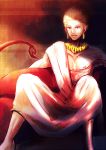  blonde_hair earrings fate/stay_night fate/zero fate_(series) gilgamesh jewelry lion male necklace red_eyes shirtless short_hair sitting solo takagawa toga 