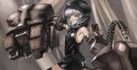  armpits black_rock_shooter highres hood kome_(okome-smile) mechanical_arm short_hair solo strength_(black_rock_shooter) tail white_hair yellow_eyes yuu 