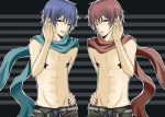  akaito blue_eyes blue_hair kaito red_eyes red_hair vocaloid 