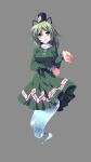  absurdres breasts dress ghost ghost_tail green_dress green_eyes green_hair hat highres long_sleeves short_hair simple_background sinchi soga_no_tojiko solo tate_eboshi touhou 