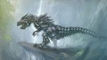  bird claws cyl1981 dinosaur epic fangs grimlock highres mecha no_humans robot scenery solo tail transformers water waterfall 