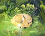  apple_fox closed_eyes eyes_closed fox grass kitsune_ringo lowres nature no_humans original outdoors plant sleeping solo 
