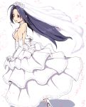  ahoge bare_shoulders blue_hair breasts clearite dress elbow_gloves gloves high_heels idolmaster long_hair miura_azusa oekaki profile red_eyes shoes sideboob solo strapless_dress veil wedding_dress 