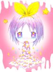  bow colored_pencil_(medium) commentary_request eyes face hair_bow hairband hiiragi_tsukasa leica lucky_star melting parody purple_hair short_hair sparkle star surreal traditional_media vomiting what 
