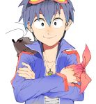  black_eyes blue_hair boota crossed_arms drawr goggles goggles_on_head male simon smile solo tengen_toppa_gurren_lagann young 