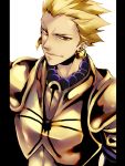  armor bad_id blonde_hair earrings fate/stay_night fate/zero fate_(series) gilgamesh jewelry letterboxed male portrait s_gentian smile solo yellow_eyes 