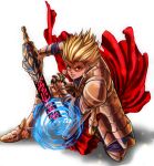  1boy armor blonde_hair ea_(fate/stay_night) earrings fate/stay_night fate_(series) gilgamesh houhokekyo jewelry male red_eyes short_hair solo squatting 