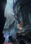  breathing_fire cliff dragon fantasy fire flame makarori_(noah) original rock 