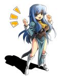  arms_up blue_hair boots breasts green_eyes large_breasts long_hair open_mouth shadow solo sylpheed white_background yui_tooru zero_no_tsukaima 