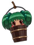  atyuto bad_id blush_stickers bow bucket chibi girl_in_bucket green_eyes green_hair hair_bow in_bucket in_container kisume solo touhou transparent_background twintails 