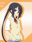  :o black_hair brown_eyes character_name ikari_manatsu k-on! long_hair nakano_azusa school_uniform solo sweater_vest twintails 