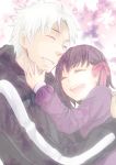  child closed_eyes dress eyes_closed fate/stay_night fate/zero fate_(series) hair_ribbon hoodie kombuizu matou_kariya matou_sakura open_mouth ribbon short_hair smile uncle_and_niece white_hair young 