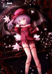  alternate_costume alternate_hairstyle bare_legs bare_shoulders bat_wings character_name colored_eyelashes flower hat hc lavender_hair no_nose red_eyes remilia_scarlet ribbon short_dress side_ponytail solo touhou typo water wings 