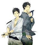  black_hair brown_eyes dual_persona japanese_clothes katekyo_hitman_reborn katekyo_hitman_reborn! kimono male multiple_boys short_hair sword utako weapon yamamoto_takeshi 