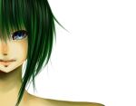  blue_eyes close green_hair gumi koyukirou nude portrait simple_background smile solo vocaloid 